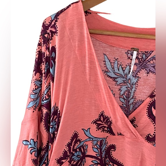 Free People Maui Wowie Printed Knit Flutter Sleeve Boho Top Size Small - Picture 5 of 9